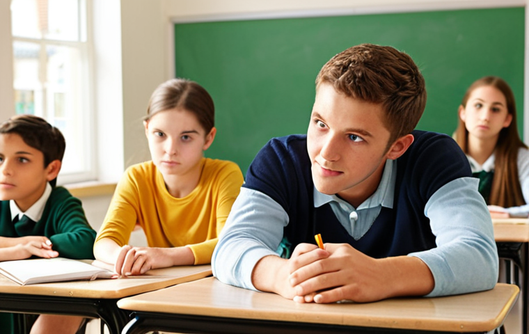 **
Prompt: A bright classroom scene. A teacher attentively observes a student working on a project, leaning slightly forward with a supportive expression. Other students are engaged in similar activities. Focus on capturing the attentive observation and supportive atmosphere. Soft, natural lighting. Style: Realistic, warm.
**