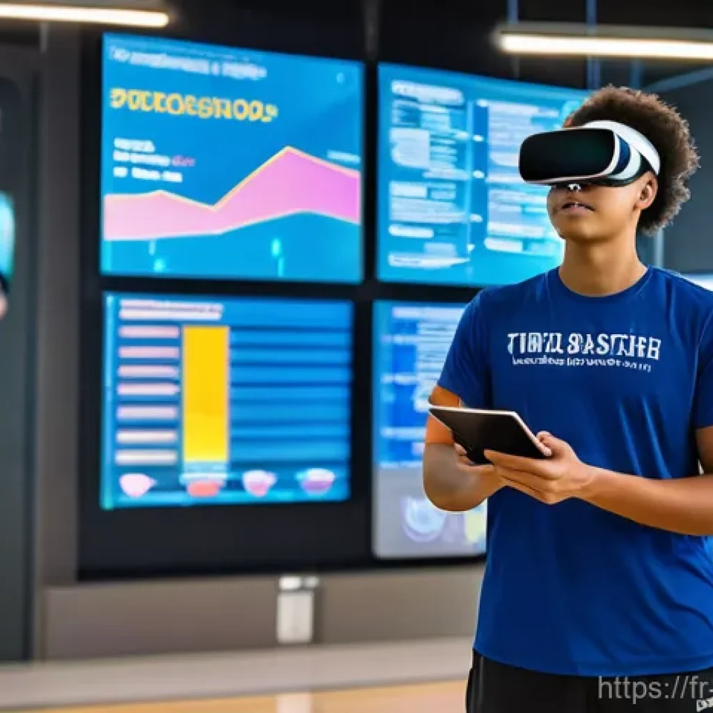 교사 체육 수업 진행법 - **Prompt 1: Technology-Enhanced Physical Education**
An energetic, brightly lit, and modern scho...