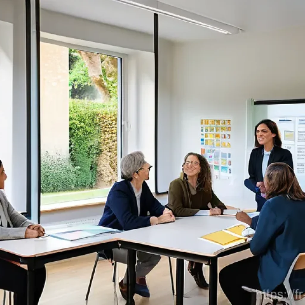 교사 수업 전 스케줄링 방법 - "A diverse group of 3-4 professionally dressed teachers, including men and women of various ethnicit...