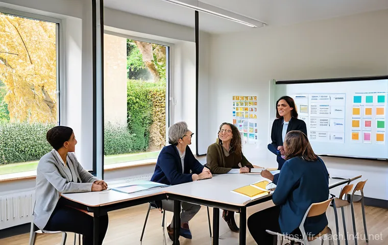 교사 수업 전 스케줄링 방법 - "A diverse group of 3-4 professionally dressed teachers, including men and women of various ethnicit...