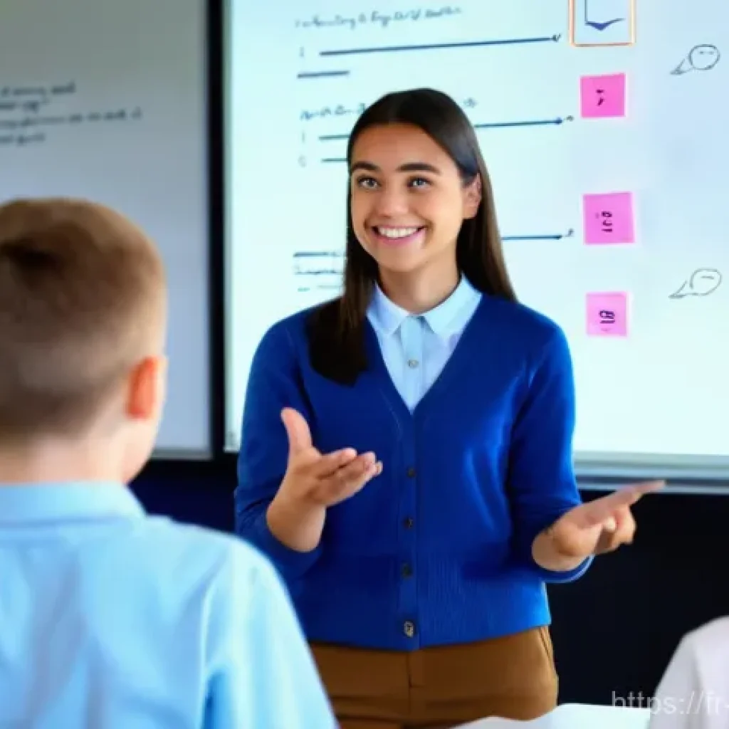 교사 비대면 수업 전략 - **Prompt:** A vibrant and dynamic online classroom scene. A smiling female teacher, appearing to be ...
