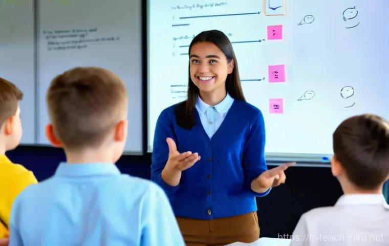 교사 비대면 수업 전략 - **Prompt:** A vibrant and dynamic online classroom scene. A smiling female teacher, appearing to be ...