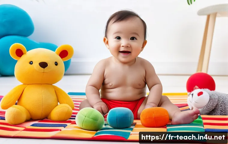 교사 조직 내 갈등 해결 사례 - **Prompt:** A toddler, wearing a cloth diaper, sits on a colorful playmat surrounded by soft toys. T...