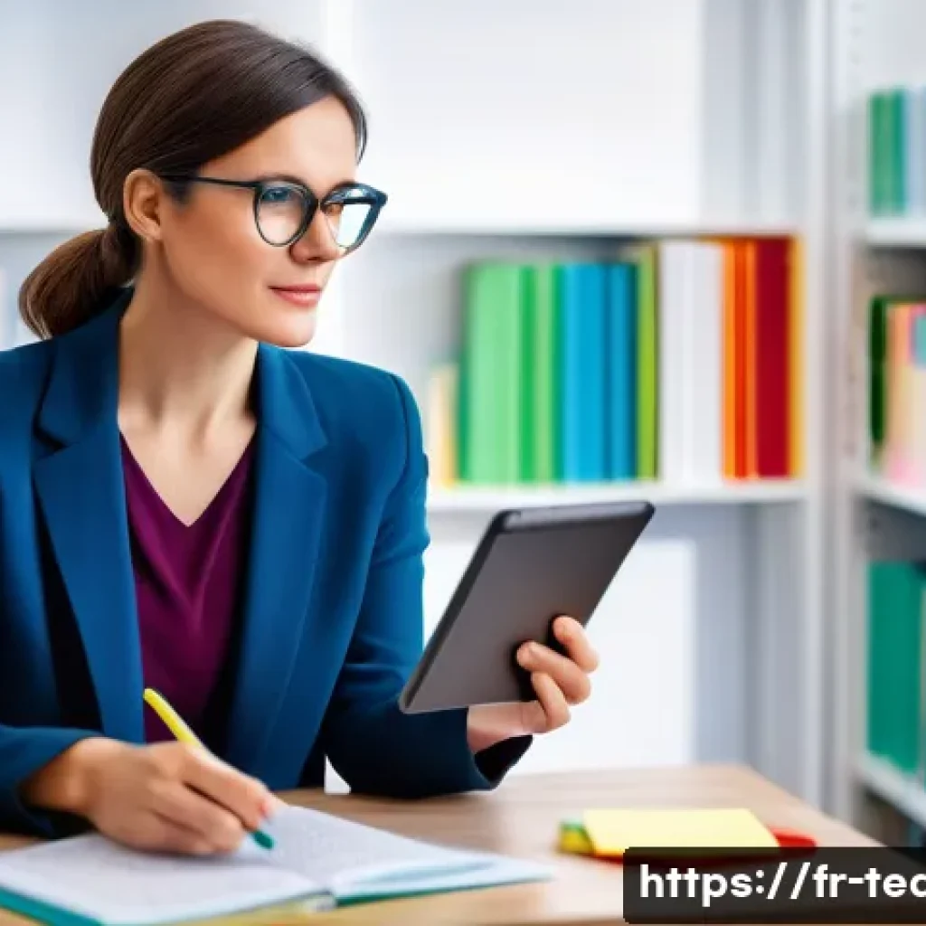 교사 교육 장학금 정보 - A professional French teacher in a bright, modern classroom setting, wearing smart casual clothing a...