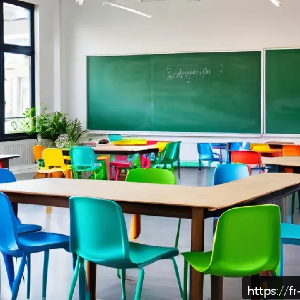 교사 오프라인 워크숍 운영법 - A bright, modern workshop room filled with natural sunlight streaming through large windows, arrange...