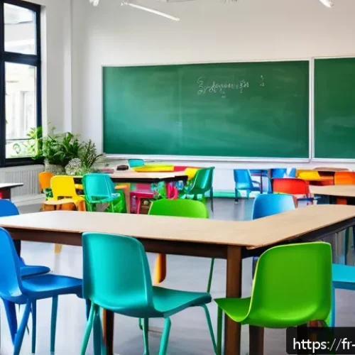 교사 오프라인 워크숍 운영법 - A bright, modern workshop room filled with natural sunlight streaming through large windows, arrange...